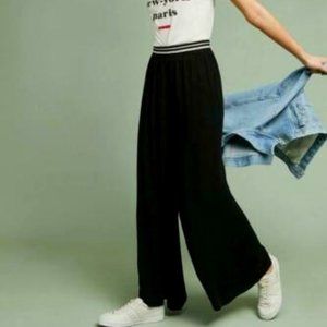 Anthropologie Black Gauze Pull-On Wide-Leg Pants